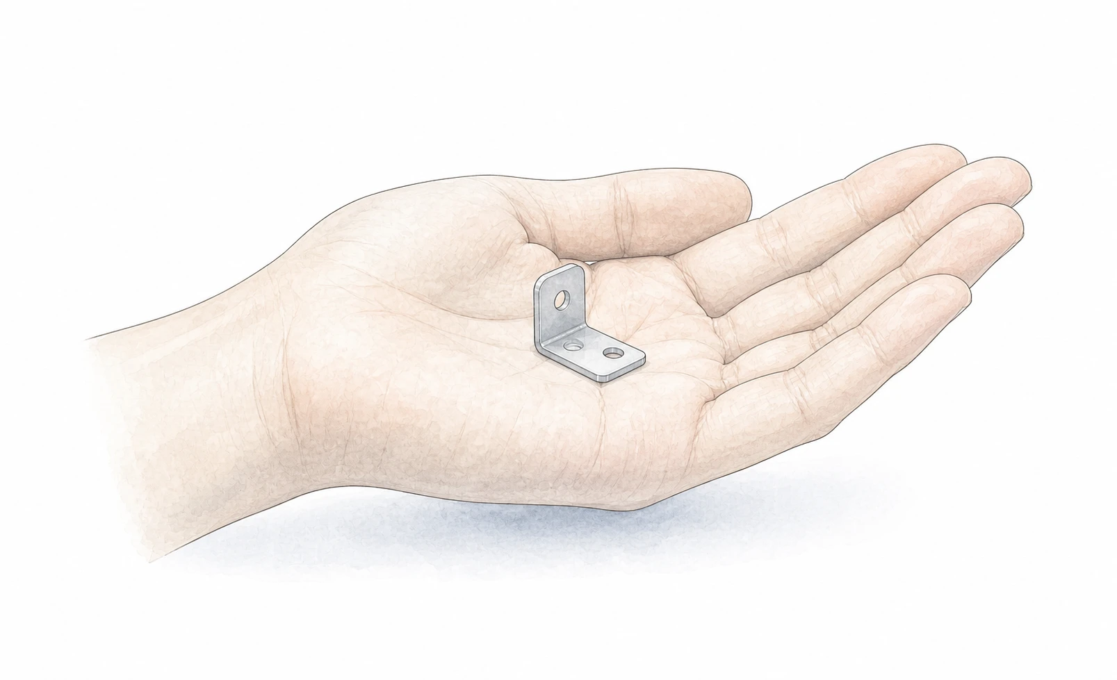 手のひらに載せた小さな金属部品のイラスト
